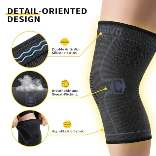 CAMBIVO Compression Knee Braces for Men and Women,2 Pack Knee Support Sleeve for Running, Hiking, Basketball, Sports, Workout, ACL,Arthritis,Joint Pain Relief(Black Gray, Large) — view 2