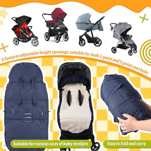 auvstar Waterproof &Thicken Universal Stroller Cover Winter,Stroller Footmuff Bunting Bag for Warm Strollers Muff,Stroller Accessories for Baby Sleeping Bag Winter Stroller Blanket (Blue) — view 3