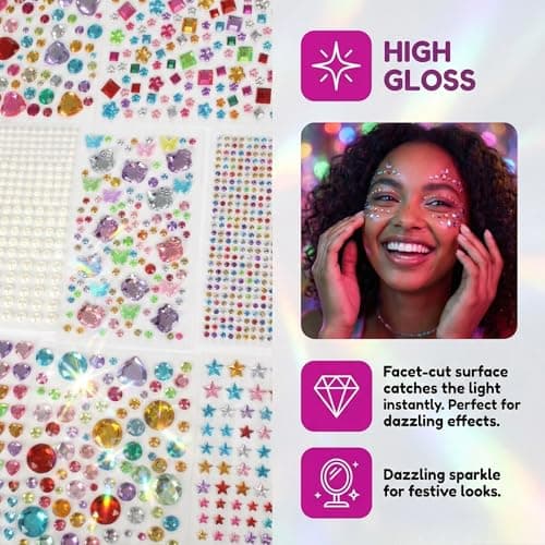 Gikboup 3521 Pieces Self Adhesive Jewels for Crafts, Gems Stickers for Kids, Flat Back Plastic Fake Jewels for Scrapbook Supplies and face gems — view 4