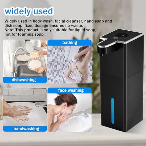 2 Pack Automatic Liquid Soap Dispenser Touchless, USB Rechargeable Smart Hand Soap Dispenser, 4-Level Adjustable, 14.88oz/440mL Wall Mount for Bathroom Kitchen Dish Soap-White+Black — view 4