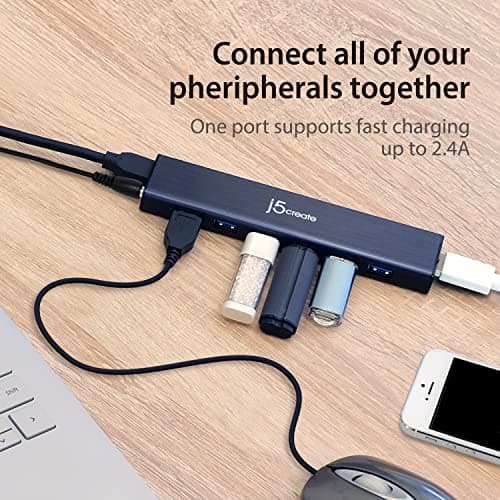 j5create 7-Port Powered USB 3.0 Data Hub with 3.3 ft Extended Cable [20W Power Adapter Included] for Mac, MacBook, Windows, Laptop, Surface, XPS, PC (JUH377) — view 5