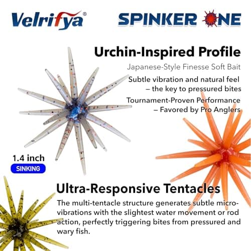 Tentacle Creature Lure, Japanese Style Soft Plastic Baits for Bass Fishing - for Drop Shot, Wacky Rig/Neko Rig and Finesse, Slow Sinking, Soft Bait by Velrifya (06-Green Pumpkin Pepper, 1.4-INCH) — view 4