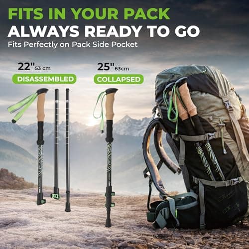 Trekology Walking Sticks for Seniors, Women & Men - Ultralight Carbon Fiber Hiking Poles (210g), Collapsible Lightweight Trekking Poles, Matte Finish with Cork Grip, 10-Piece Accessory Kit — view 5