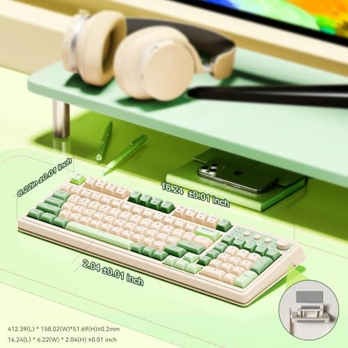 AULA S99 Gaming Keyboard, Wireless Computer Keyboards, Tri-Mode Bluetooth/2.4GHz/USB-C Custom Creamy Keyboard with Number Pad, RGB Backlit Media Knob Cute Programmable Keyboard for PC Gamer - Green — view 4