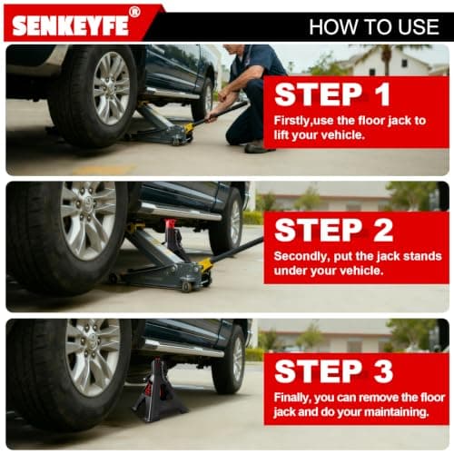 SENKEYFE 3 Ton (6,600 LBs) Jack Stands with Double Pin Locking,Rubber Cover and Large Foot Base,11"-17" Adjustable Height,Heavy Duty Car Jack Stands,Lifting SUV,MPV,Pickup Truck,ATV/UTV,1 Pair — view 6