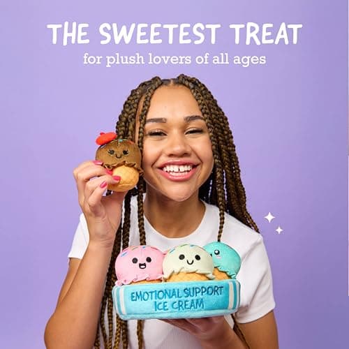 Emotional Support Ice Cream Cones by Relatable, Cuddly Stuffed Animals and Toys, Squishy Toys and Plushies, Great Gift Ideas for Loved Ones of All Ages, Includes 5 Plushies with Carrying Basket — view 3