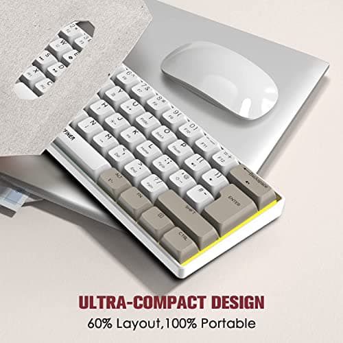 Mini Mechanical Gaming Keyboard Type-c Wired with PBT Dye-subbed Keycaps Rainbow RGB Backlit 60% Layout Full Anti-Ghosting 62 Key Ergonomic for Typist Laptop PC Mac Gamer (White Main/Red Switch) — view 3