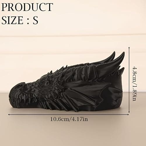 Gothic Dragon Head Jewelry Tray, Dark Fantasy Desktop Organizer, 3D Printed Dragon Figurine Key Bowl, Mythical Creature Decor for Office Home - Black — view 4