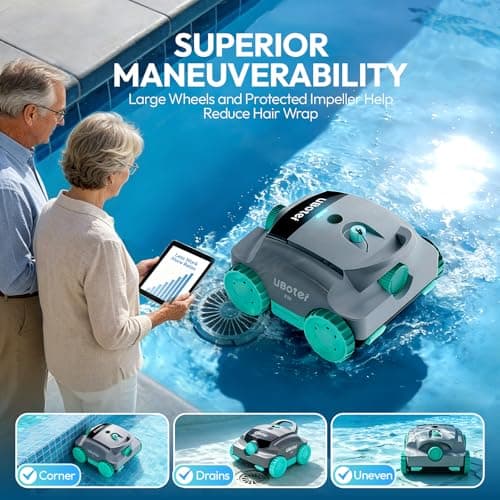 Pool Vacuum,UBoter E10 Cordless Robotic Pool Cleaner, Dual-Layer Filtration,Powerful Obstacle Crossing, Enhanced Edge & Corner Cleaning,120-Min for Above-Ground & Flat-Bottom Pools to 860 Sq.Ft — view 2
