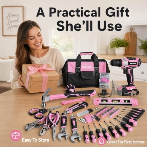 Bielmeier 20V 236Pcs Cordless Pink Drill Set for Women, Lady’s Essential Home Tool Kit with Pink Bag, Perfect DIY Electric Screwdriver Set for Home Repair & Gifts — view 4