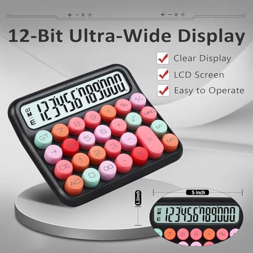 VEWINGL Mechanical Calculator 12 Digit Desk Calculator with Extra Large 5" LCD Display, Big Easy-Press Buttons, 15° Tilted Screen, Office & School Desktop Calculator — view 4