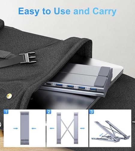 Umaniy M61 USB C to USB Hub Portable Laptop Stand, Aluminum 4 Ports USB3.0 Multiport Adapter Adjustable Laptop Docking Station Stand Compatible with MacBook Pro/Air, Chromebook, Keyboard, Mouse, HDD — view 3
