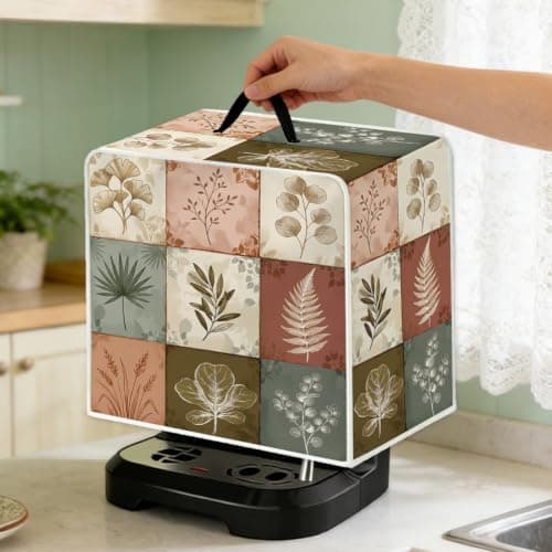 WEBEEDY Dustproof Coffee Maker Cover with Top Handle, Polyester Washable Appliance Machine Dust Cover for Kitchen Countertop Office Home Decor (Leaf Tiles Prints), 34.5x26x35.5cm/13.6x10.2x14 Inches — view 4