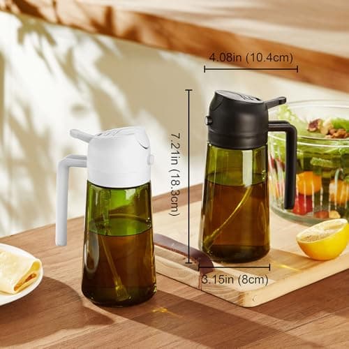 TrendPlain 470ml Olive Oil Dispenser Bottle for Kitchen Gadgets - 2 in 1 Dispenser and Sprayer - Olive Oil Spray Bottle w/Stickers (Light Blockage) - BPA Free - Black&Green — view 5