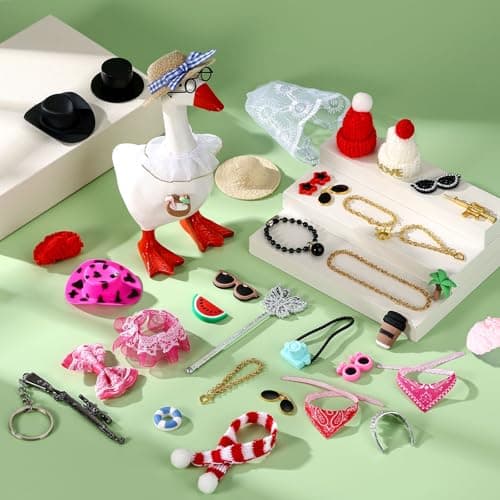 39pcs 7 Inch/17.8 cm Desk Goose Outfits, Mini Porch Goose Accessories with Hat Glasses Scepter Necklace Scarf Fun Clothes Costume Set for Magnetic Table Geese Statue Decor — view 2