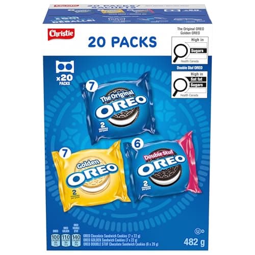OREO, 20 Snack Packs (Individually Wrapped), 40 Cookies, School, Lunch, Travel, Gift, Birthday, Bulk Variety Pack of OREOs Original Chocolate & Double Stuf & Golden Vanilla Sandwich Cookies, 482g
