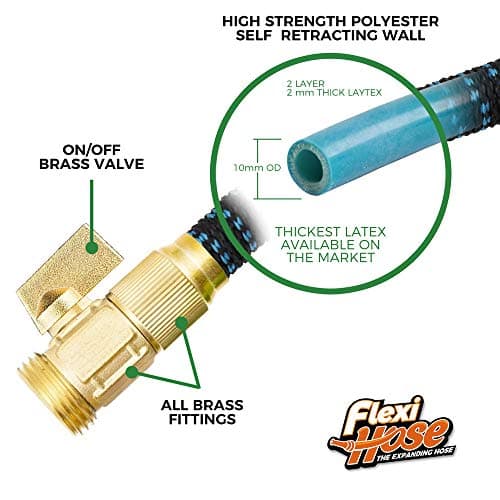 Flexi Hose Expandable Garden Hose with 8 Function Nozzle, 50FT - Lightweight Retractable Garden Hose, Water Hose - No-Kink Flexibility, 3/4 Inch Solid Brass Fittings and Double Latex Core — view 3