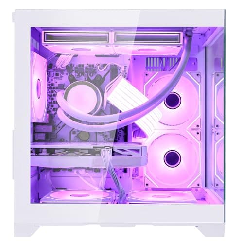 HELLOLAND White Gaming Desktop PC, AMD Ryzen 7 5700X 3.4GHz, GeForce RTX 5060 8GB, 32GB DDR4 RAM, 1TB PCIe SSD, 240mm AIO Liquid Cooler, WiFi Bluetooth, ARGB Fans with Software Control, Windows 11 — view 2