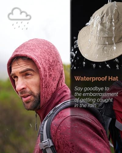Hat Hut Mens Waterproof Bucket Rain Hat, UPF50+ Sun Hat, Wide Brim, Packable, All-Weather Outdoor Hiking Fishing Hats (CA/US, Alpha, One Size, Khaki) — view 4