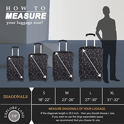 Explore Land Travel Luggage Cover Suitcase Protector Fits 27-30 Inch Luggage (Black Polygonal, L) — view 4