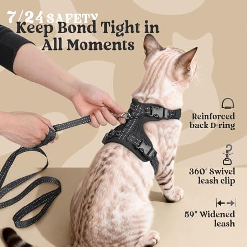 rabbitgoo Cat Harness and Leash, Easy-on with Neck Buckle, Black — view 8