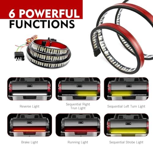 Icyfond Tailgate Light Bar, 12V 60-inch Led Tailgate Light Bar Strip, Triple Row High Brightness Lights Strips with Red Brake/White Reverse/Sequential AmberTurn Signals, for Pickup Trailer SUV RV Van — view 5