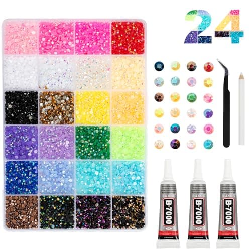 Gelapa 28000+pcs Rhinestones for Bedazzling, Bedazzle Kit with Nail Glue, 3mm Flatback Gems for Crafting, Bedazzling Kit for Nail Charms Gems Clothing Shoes Book Diamond Art-Colorful