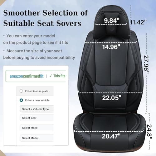 Coverado Car Seat Covers 5 Pieces, Full Set Universal Seat Covers for Cars, Waterproof Nappa Leather Auto Seat Protectors with Head Pillow, Car Interiors Fit for Most Sedans SUV Pick-up Truck, Black — view 6