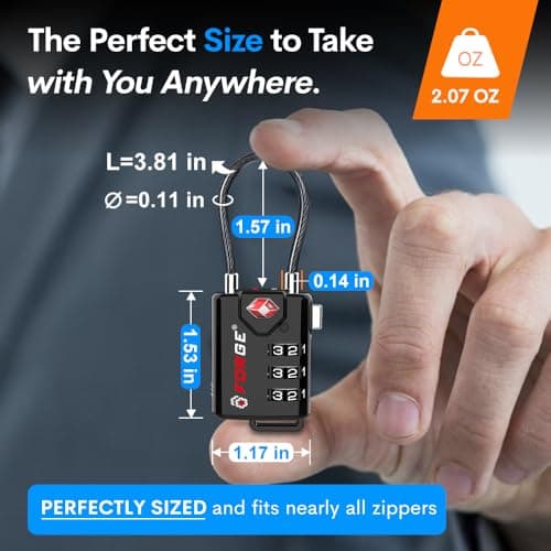 TSA Approved Cable Luggage Locks, Re-settable Combination with Alloy Body, Black 2 Locks. — view 4