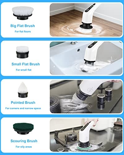 Leebein Electric Spin Scrubber, Cordless Cleaning Brush with 8 Replaceable Brush Heads, Tub and Floor Tile Power Scrubber Dual Speed with Adjustable & Detachable Handle for Bathroom Cleaning — view 4