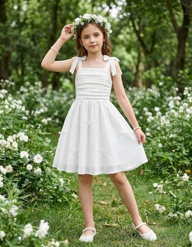 Arshiner Tween Girl Summer Sundress White Party Beach Wedding Spaghetti Strap Midi Dresses for 11-12 Years — view 3