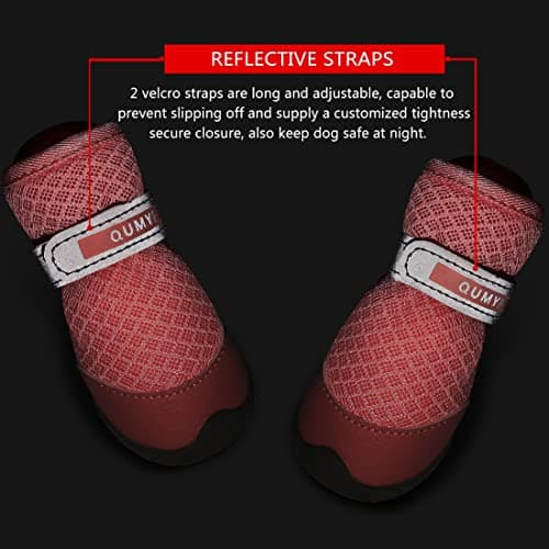 QUMY 4PCS Dog Shoes for Small Dogs, Hot Pavement Summer Puppy Dog Boots & Paw Protectors with Soft Anti-Slip Rubber Sole, Mesh Breathable Dog Booties for Hardfloors, Walking Running Pink Size 2 — view 4