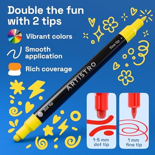 ARTISTRO 24 Precision Dual-Tip Acrylic Paint Markers – Paint Pens Set with Dot & Fine Tips for Fabric, Rock, Glass, Wood, Coloring Books – Arts & Crafts Gift – Classroom Must Haves & School Supplies — view 2