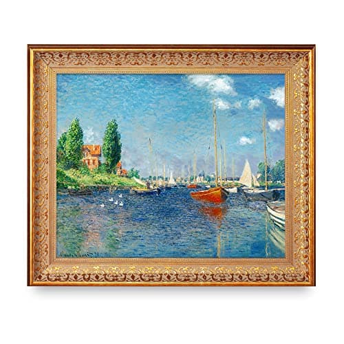 Red Boats, Argenteuil by Claude Monet Framed Size:24.5x20.5 inches,Image Size:20x16 inches World Classic Reproductions For HomeDecor,Vintage Pattern Gold Frame