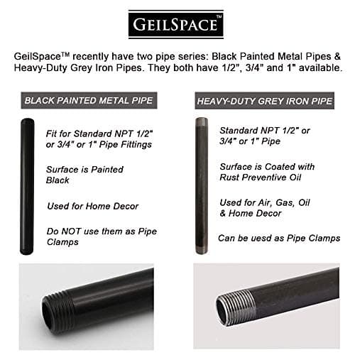 GeilSpace 6 Pack 3/4" × 42" Pre-Cut Black Metal Pipe, Industrial Steel Fits Standard Three Quarters Inch Black Threaded Pipes and Fittings - Vintage DIY Industrial Shelving (3/4" × 42") — view 2
