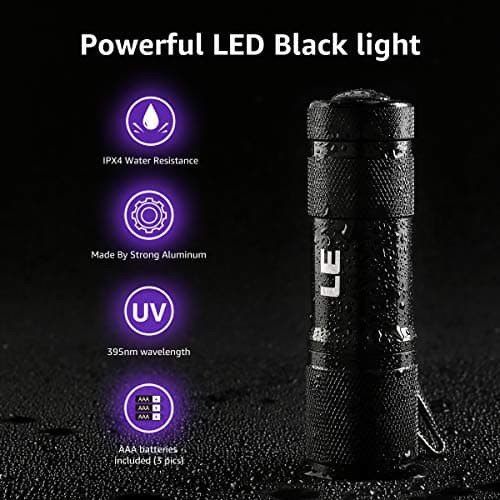 LE UV Flashlight, Handheld Black Light Flashlight, 395nm Ultraviolet Flashlight, Pet Urine Stain Detector, 3 AAA Batteries Included, Find Stains on Clothes, Carpet or Rugs — view 5
