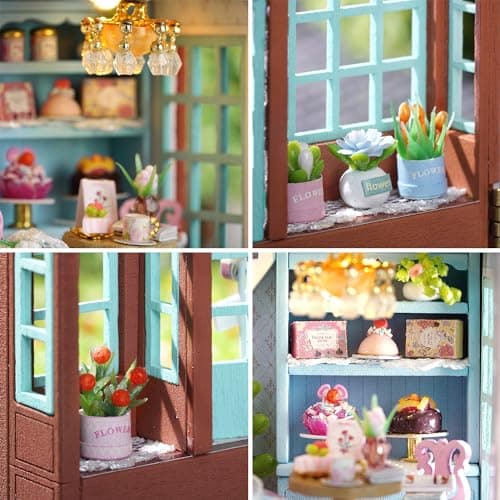 Roroom DIY Miniature and Furniture Dollhouse Kit,Mini 3D Wooden Doll House Craft Model with LED,Creative Room Idea for Valentine's Day Birthday Gift(ManXing Dessert Shop-D013) — view 4