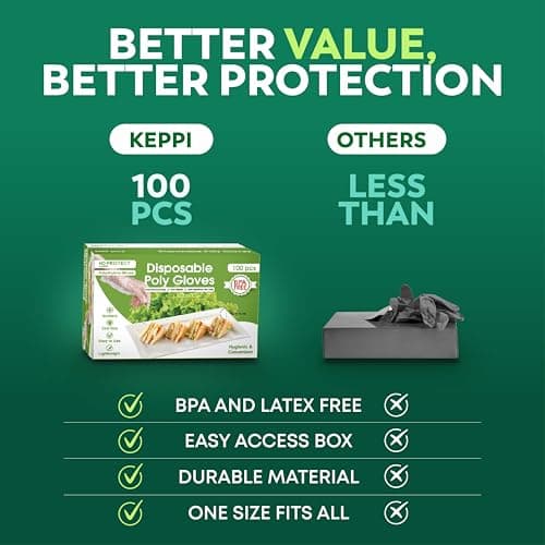 Keppi 100 pcs Disposable Gloves - BPA & Latex Free - Gloves Disposable Latex Free - For Food Handling - Food Safe - For Cooking - Bulk Purchase - Great Fit - Plastic — view 6