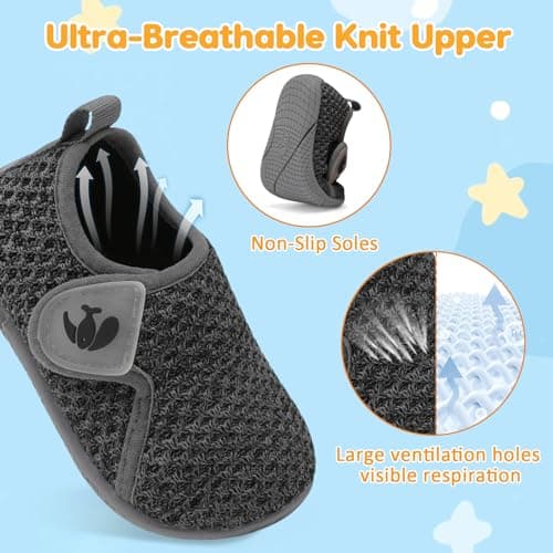 JOINFREE Baby Girls Shoes Boys Sneakers Barefoot Infant First Walking Shoe Sports Sneaker Dark Grey 12-18 Month Infant — view 3