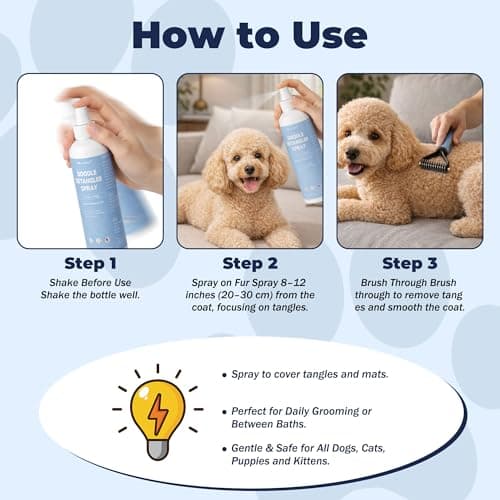 Dog Detangler Spray – Doodle Detangler Spray Leave-in Conditioner, Dematting Spray for Dogs, Cat & Dog Matted Fur Remover Grooming Spray, Removes Tangles & Odors, Poodle Tangle Remover – 6.8oz — view 5