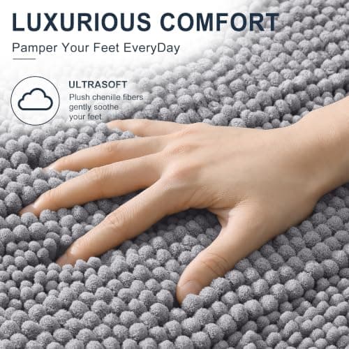 Smiry Thick Small Chenille Bathroom Rugs 24x16, Absorbent Bath Mat, Grey — view 2