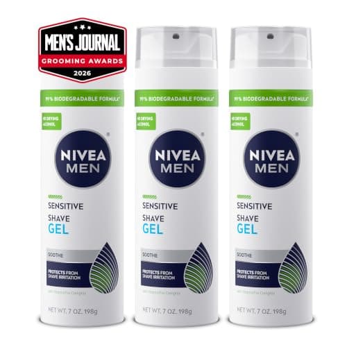 NIVEA MEN Sensitive Shave Gel, Shaving Gel for Men with Sensitive Skin, Enriched with VitaminPro Complex, 7 Oz Can, Pack of 3