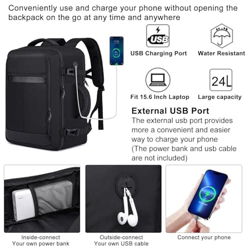 Travel Backpack for Men,Airplane Approved Carry On Backpack Suitcase with Shoe Pouch, Luggage Bag TSA 15.6inch Laptop Mochila Flight Approved Personal Item Travel Bag Bookbag Travel Essentials,Black — view 4