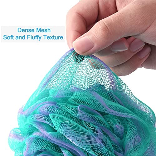 AmazerBath Loofah Sponge 75g/Piece, Exfoliating Bath Sponge Body Scrubber - Loofa Set of 4 Flower Color (Large, Green-Purple) — view 4