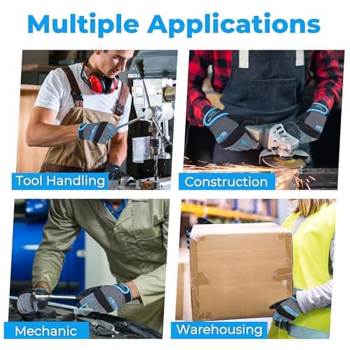 HANDLANDY Work Gloves Men & Women, Utility Mechanic Working Gloves Touch Screen, Flexible Breathable Yard Work Gloves (Medium, Grey) — view 5