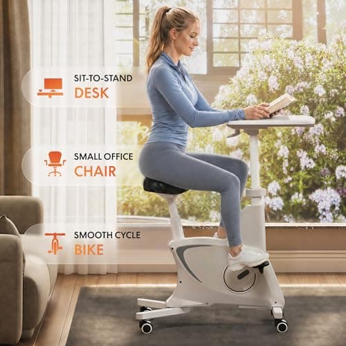 FLEXISPOT Exercise Bike with 2D Desktop, Space Saving Under Desk Bike with Removable Desk, Stationary Bikes Upright Indoor Bikes with 8 Level Magnetic Resistance Upgraded Pro Flywheel, V9 White — view 2