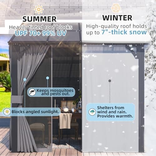 U-MAX 8' X 8' Gazebo for Patio, Small Wall-Mounted Lean to Pergola 8x8 Gazebo with Curtains and Netting, Hard Top Gazebos on Clearance for Lawn Backyard Garden Deck — view 4