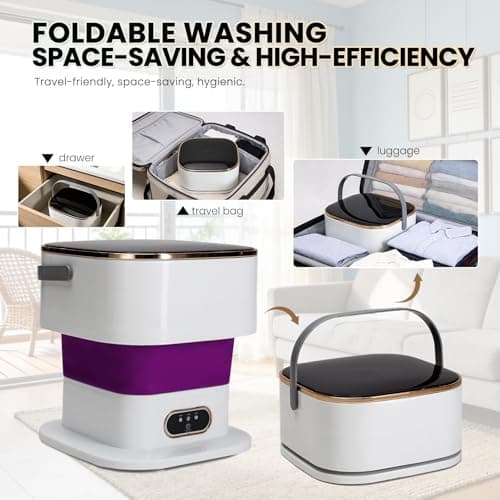 Portable Washing Machine Mini Washer for Apartments - Compact, Foldable Countertop Clothes Washer & Dryer Combo, Small Lavadora Portatil, Handheld Laundry Machine (Purple) — view 3