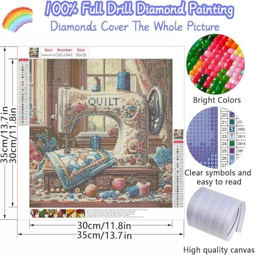Accompany Wind Sewing Machine Diamond Art Painting Kits for Adults, Flower Diamond Dots Kits for Beginners, 5D DIY Round Full Drill Diamond Gem Art Craft for Home Decor Gift 14x14 inch — view 3