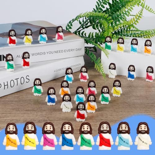 ajabavbd 40PCS Little Jesus Figures, 10 Color Tiny Jesus Figurines in Bulk, Mini Jesus Figure Religious Gifts, Christian Mothers Day Teacher Appreciation Gifts for Kids Women Mom (40PCS) — view 2